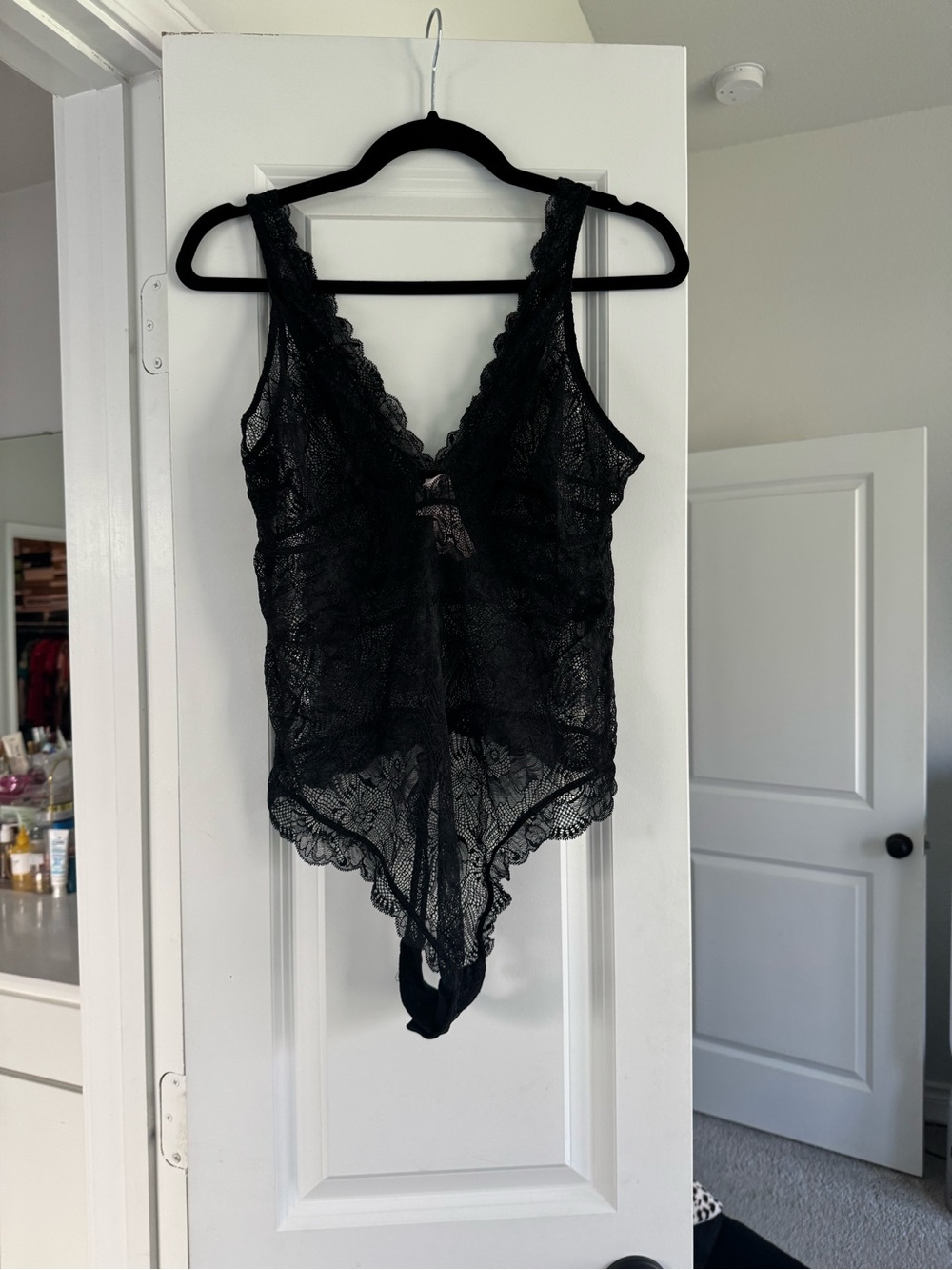 Victoria Secret Lace V-Neck Sheer Bodysuit - Black